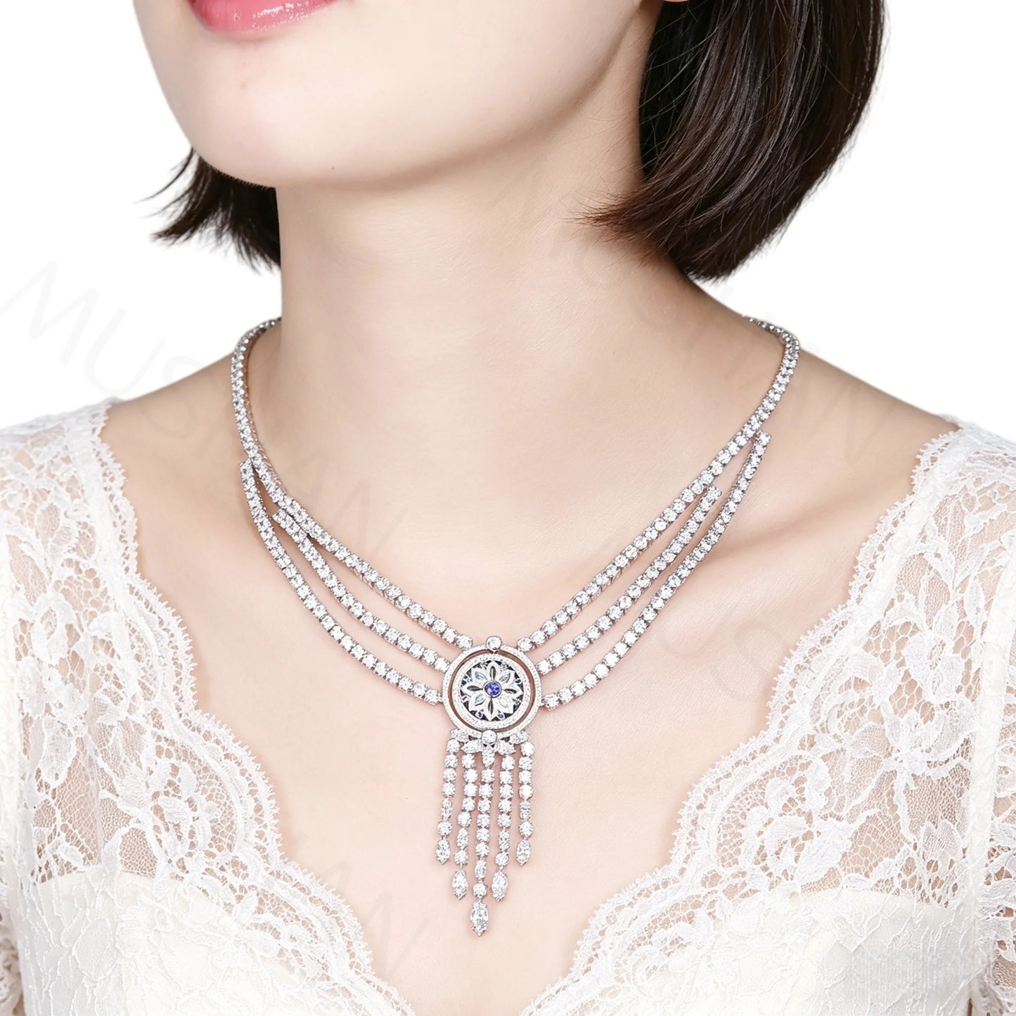 Luxury 925 Sterling Silver Lab-Grown Sapphire Pendant Necklace