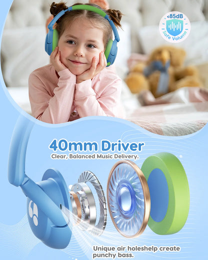 Kids Bluetooth 5.4 85dBA Safe Volume Lightweight Wireless Over-Ear Headsets