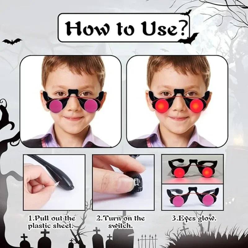 Halloween LED Luminous Glasses Carnival Party Cosplay Prop Horror Red Eye Glasses Glow in The Dark Halloween Party Creative Gift