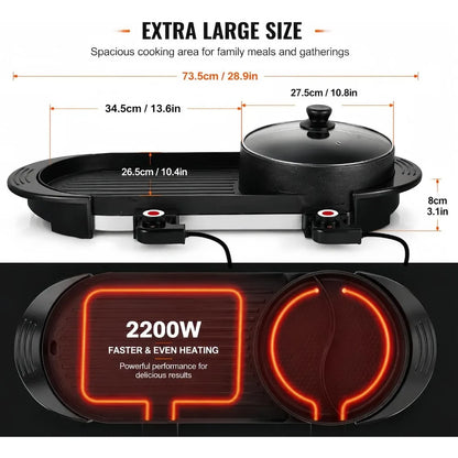 2-in-1 Electric Hot Pot & Korean BBQ Grill with Dual Temperature Control
