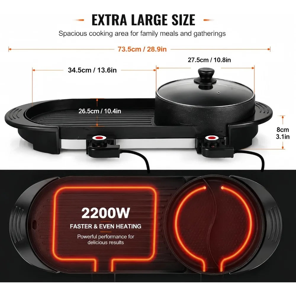 2-in-1 Electric Hot Pot & Korean BBQ Grill with Dual Temperature Control