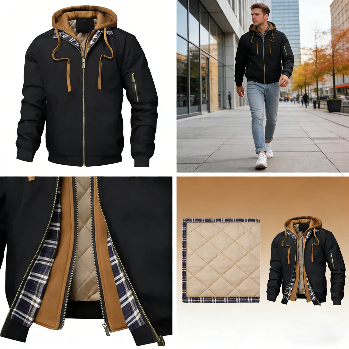 Men's Thermal Hooded Windbreaker Jacket