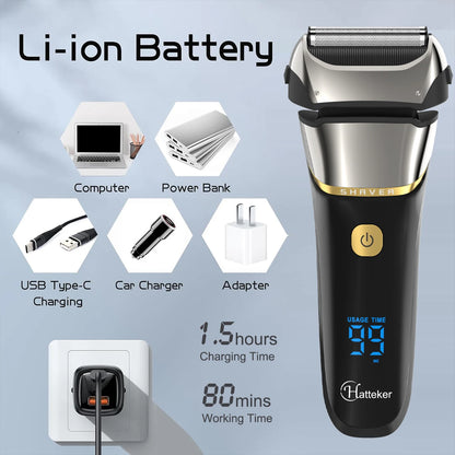 Hatteker Cordless Electric Shaver – Wet/Dry USB Rechargeable Razor with LCD Display