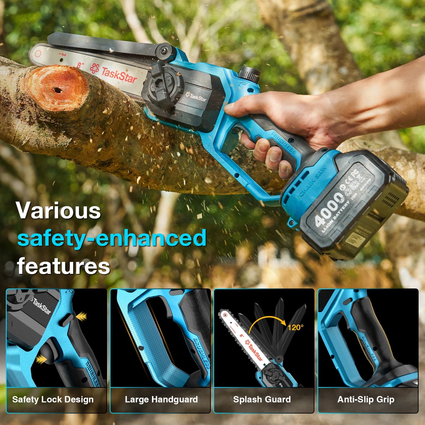 TaskStar 2-in-1 Electric Pole Saw 8" Cordless Chainsaw With Telescoping Rod