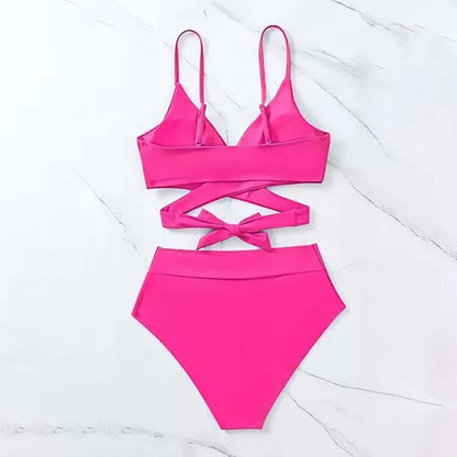 Solid-color Bandeau Two-piece Swimsuit