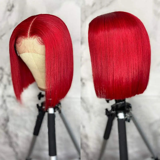 Red Bob Human Hair Straight Short Wig