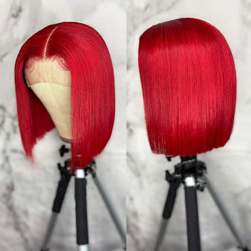 Red Bob Human Hair Straight Short Wig