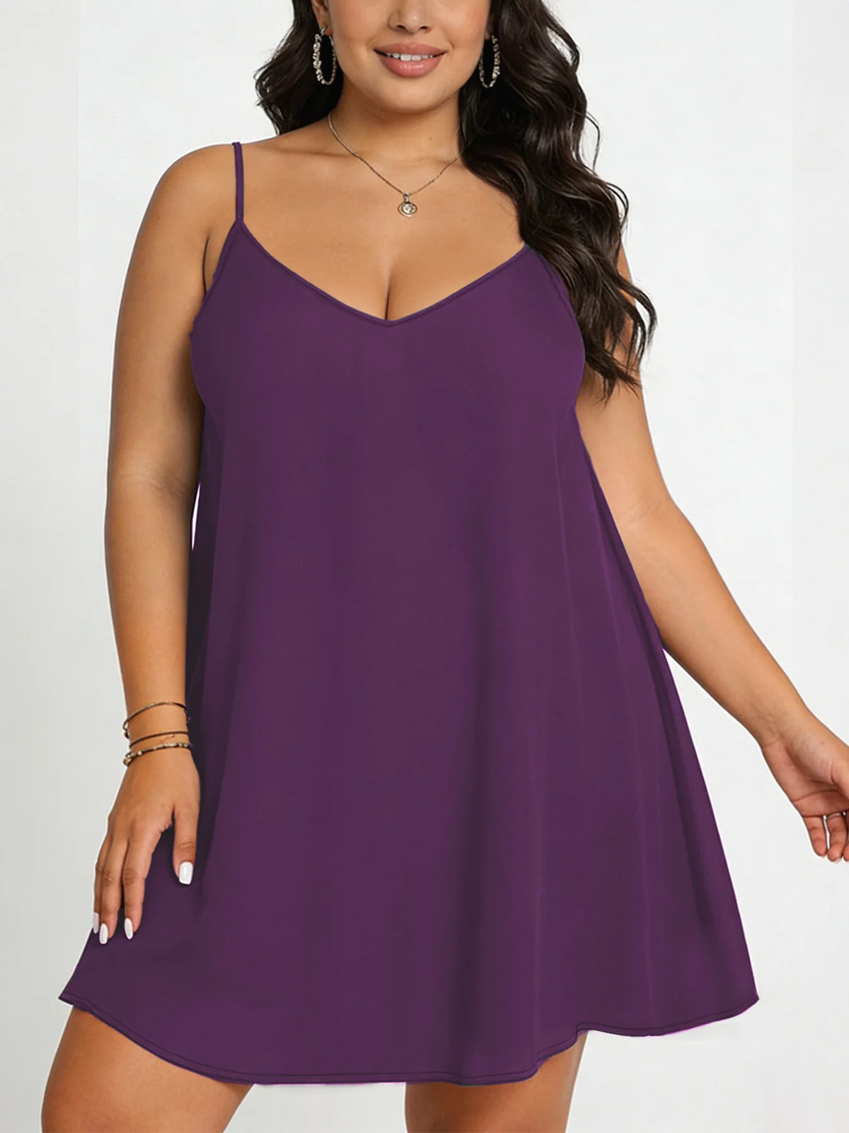 Women's Plus Size V-Neck Asymmetric Hem Spaghetti Strap Cami Dress