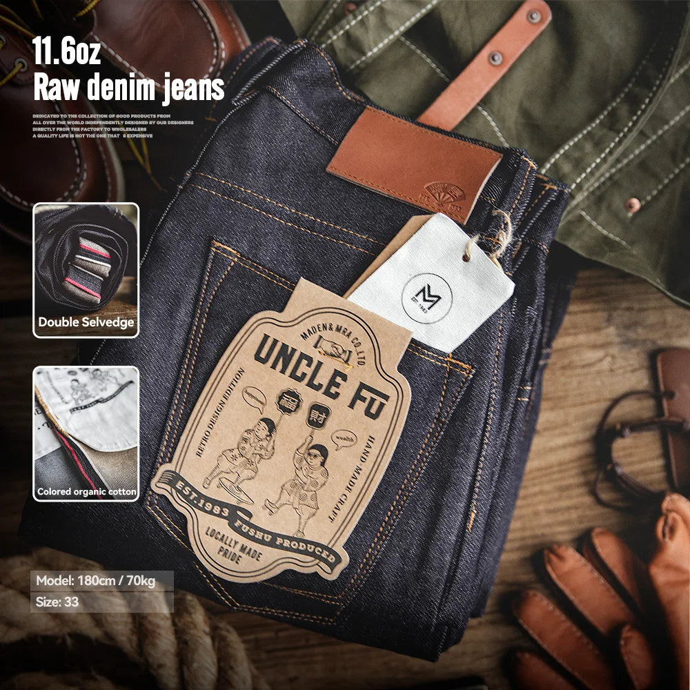 Maden Retro Raw Denim Jeans with Zipper Fly