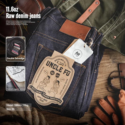 Maden Retro Raw Denim Jeans with Zipper Fly
