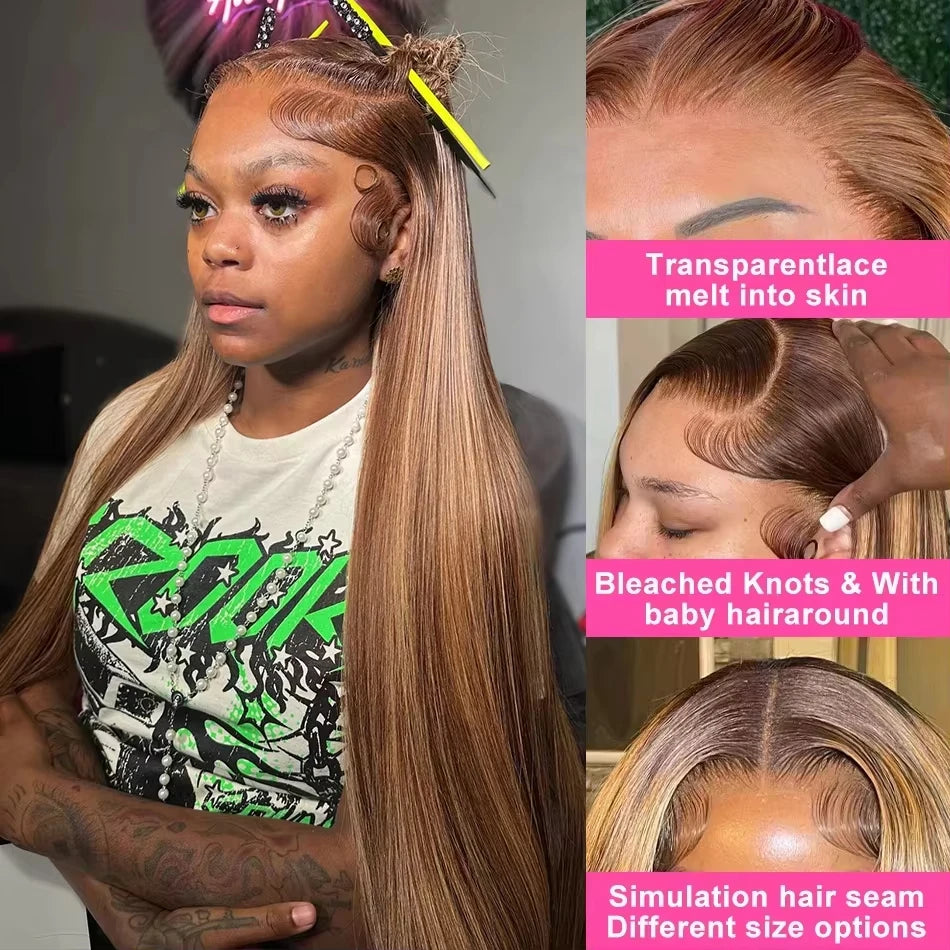 32" Straight Highlight Lace Front Human Hair Wig