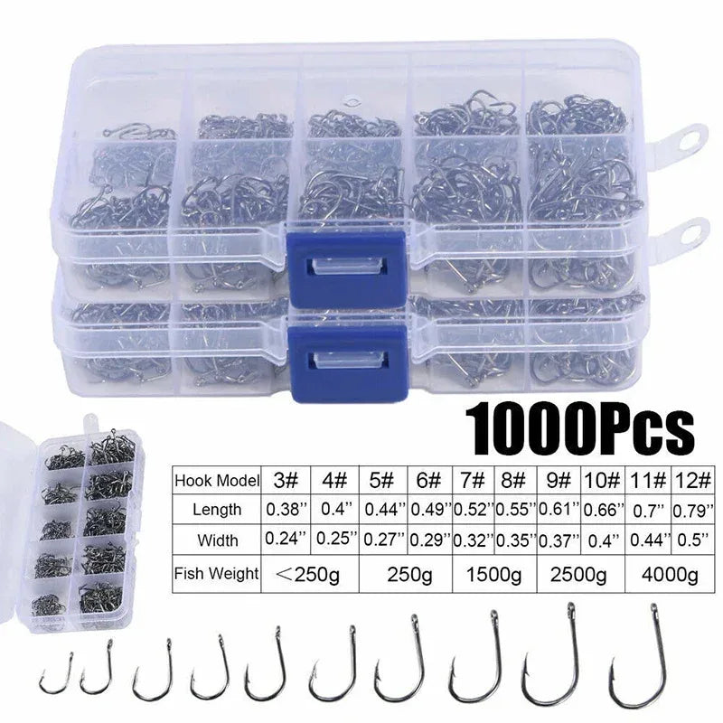 Carbon Steel Barbed Circle Fishing Hooks Set (Sizes 3#–12#)