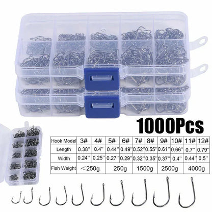 Carbon Steel Barbed Circle Fishing Hooks Set (Sizes 3#–12#)