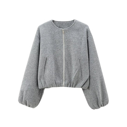 MUJER Women's Casual Cropped Fleece Bomber Jacket