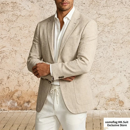 Men’s Lightweight Cotton Linen Suit Jacket – Casual Summer Beach Blazer & Sport Coat