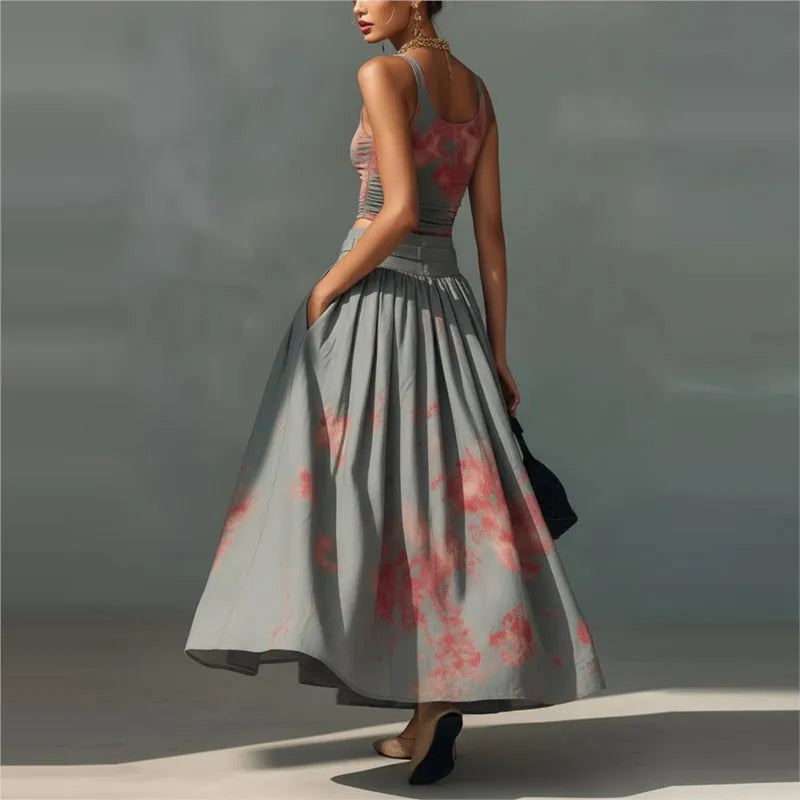 Women's Bohemian Print Top & High-Waist Skirt 2-Piece Suit Set