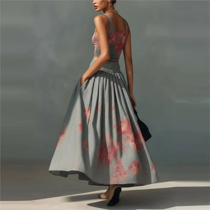 Women's Bohemian Print Top & High-Waist Skirt 2-Piece Suit Set