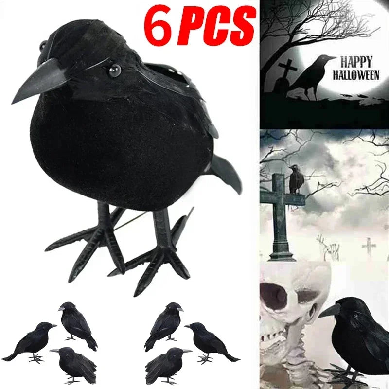6Pcs Realistic Artificial Black Crow Halloween Props