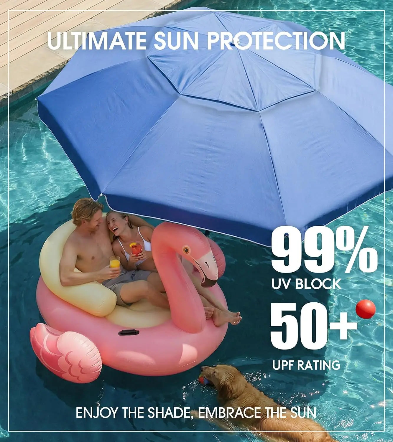 7FT Floating Pool Umbrella with Base & Cup Holders – Portable In-Pool Shade Table & Sun Shelter with Carry Bag