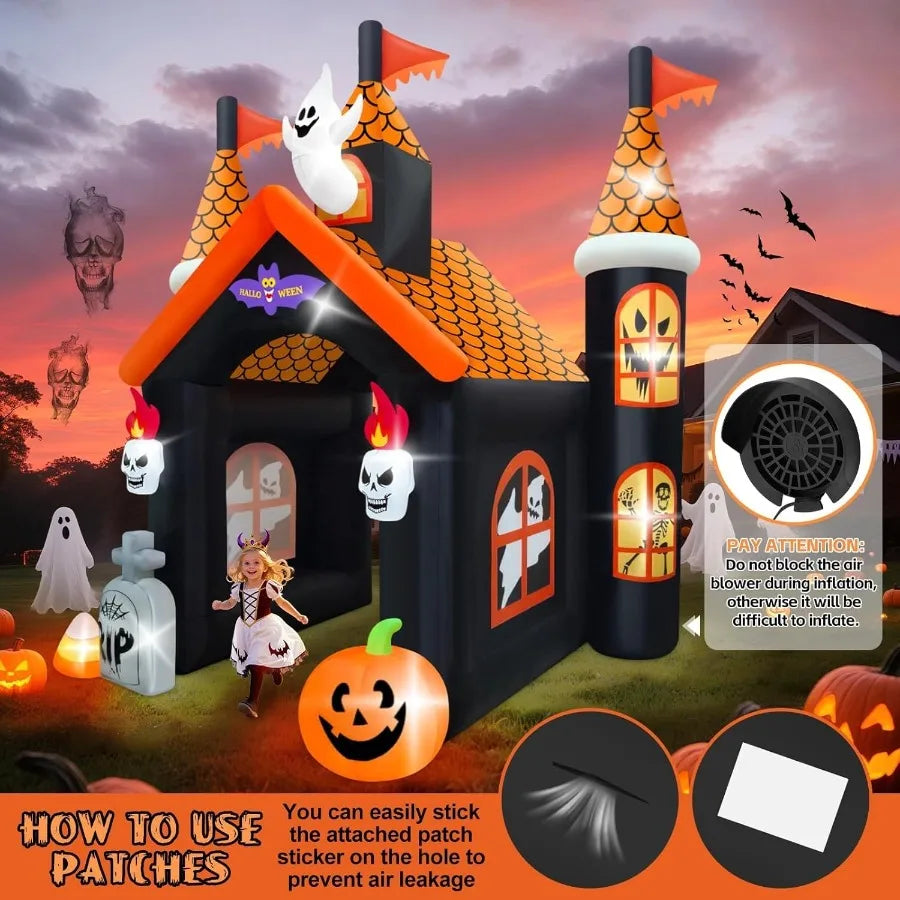 12FT Halloween Haunted House Inflatable Archway with LED Light