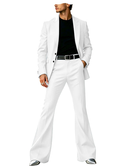 Men's Slim Fit Notched Lapel Blazer & Flared Pants 2-Piece Formal Suit Set