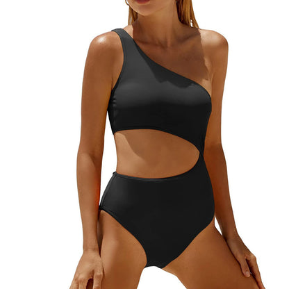 Women's Fashion Color Block One-Shoulder One-Piece Swimsuit