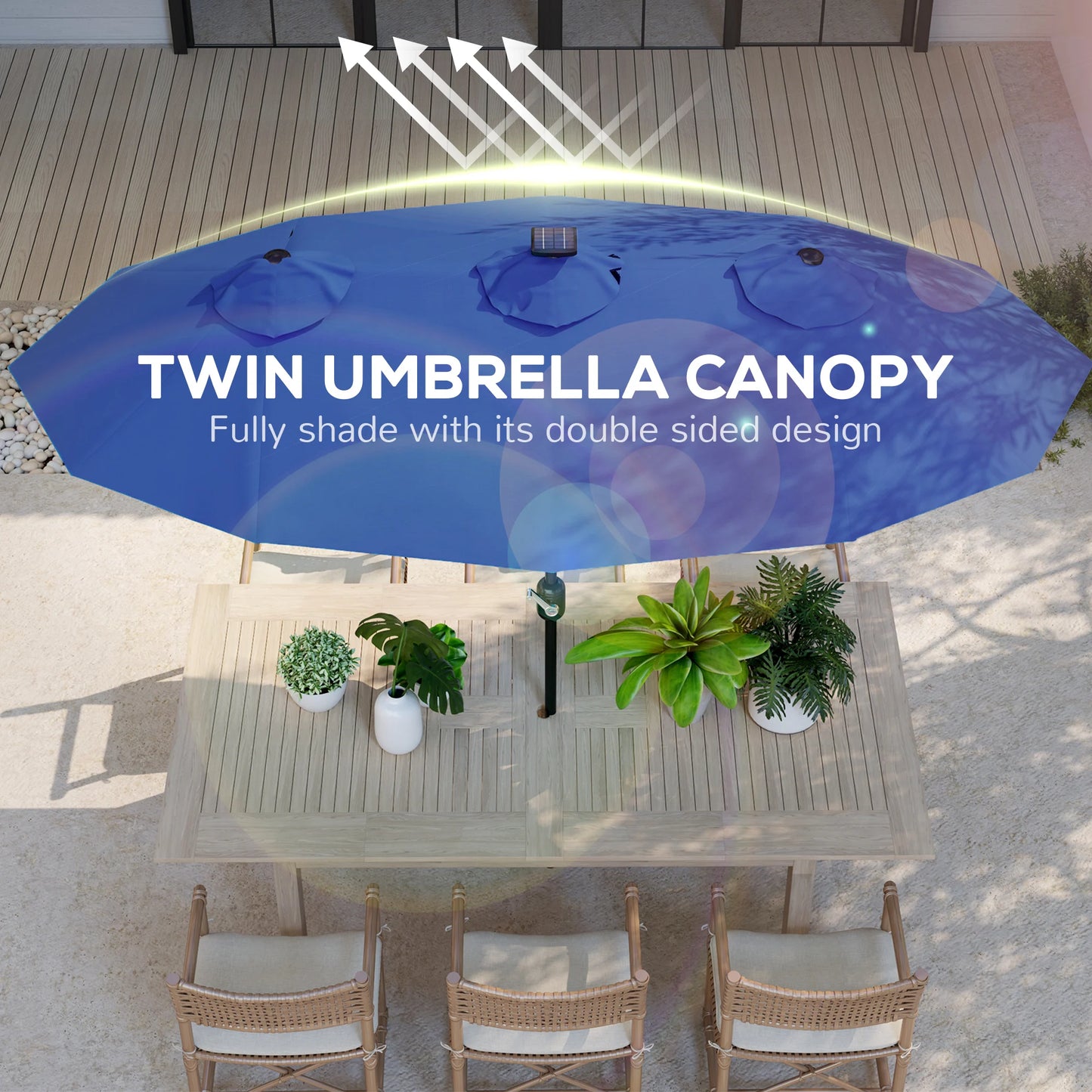 Outsunny 9.7' Double-Sided Solar LED Patio Umbrella – Navy Blue