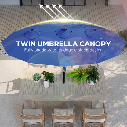 Outsunny 9.7' Double-Sided Solar LED Patio Umbrella – Navy Blue