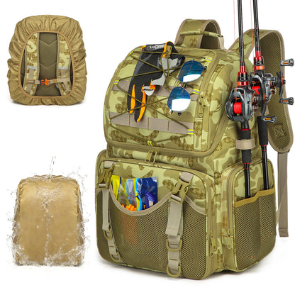 45L Fishing Tackle Storage Bag with Rod Holders & Rain Cover