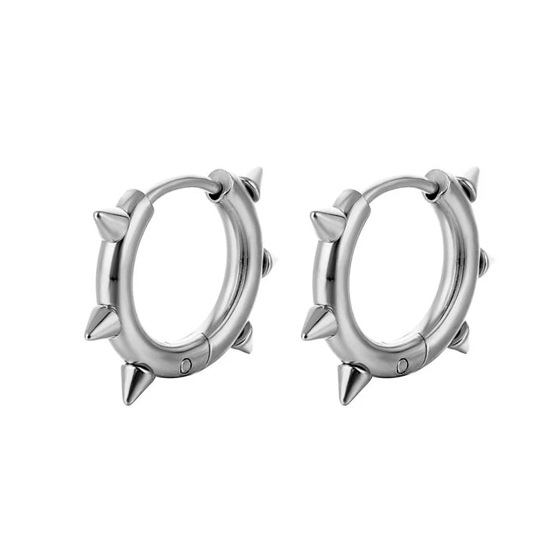 Stainless Steel Spike Huggie Hoop Earrings – Gothic & Punk Unisex Jewelry