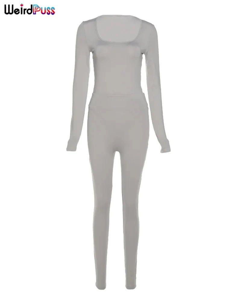 Two Piece Stretch Sporty Crop Top + Waistband Leggings Set