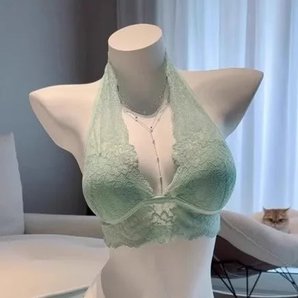 Mint Green Halter Wireless Lace Lingerie Set