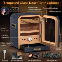 Lighted Control Magnetic Door Cigar Cabinet with Accessory Drawer and 2 Humidifiers Holds 100-150 Cigars
