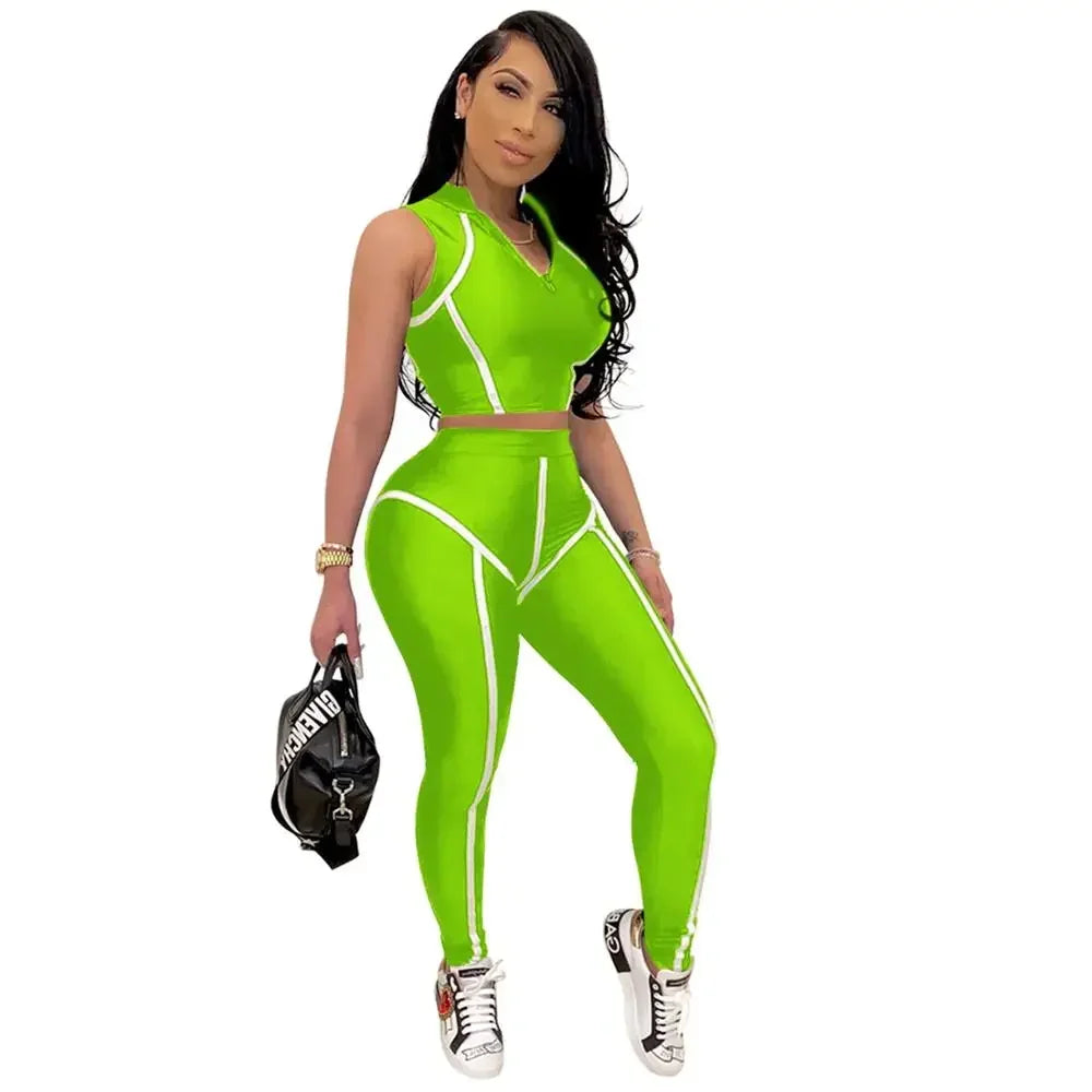 Slim Sleeveless Skinny Crop Tops + Pants Set