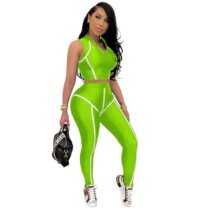 Slim Sleeveless Skinny Crop Tops + Pants Set