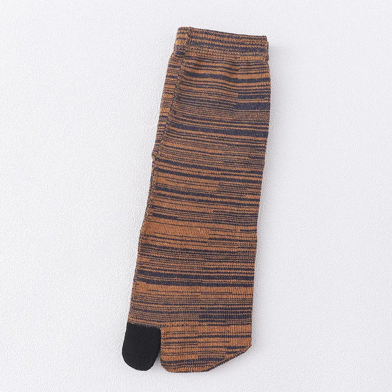 Unisex Retro Striped Cotton Tabi Split-Toe Socks (5-Pack)
