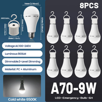 9W Rechargeable Emergency LED Light Bulb with 1500mAh Backup Battery