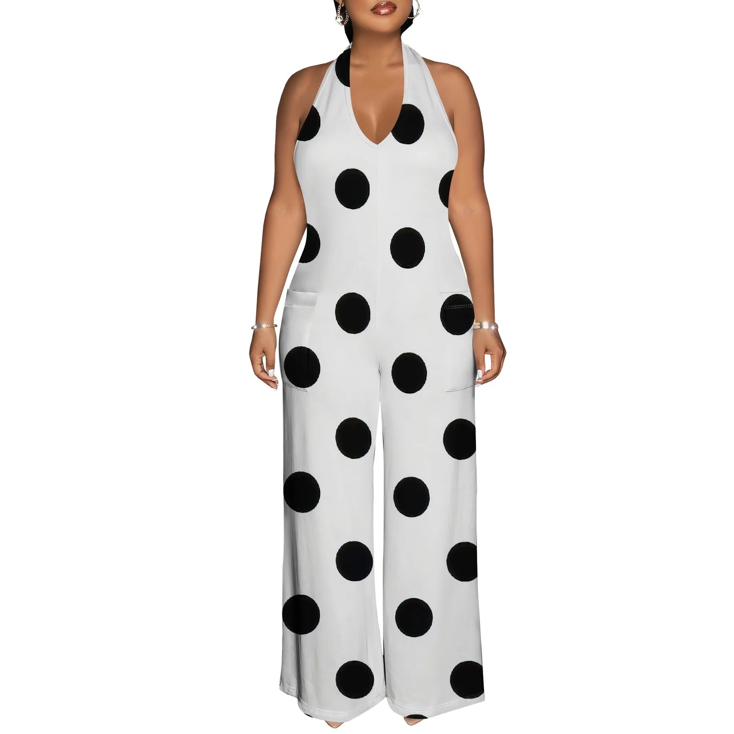 Retro Polka Dot Halter Jumpsuit