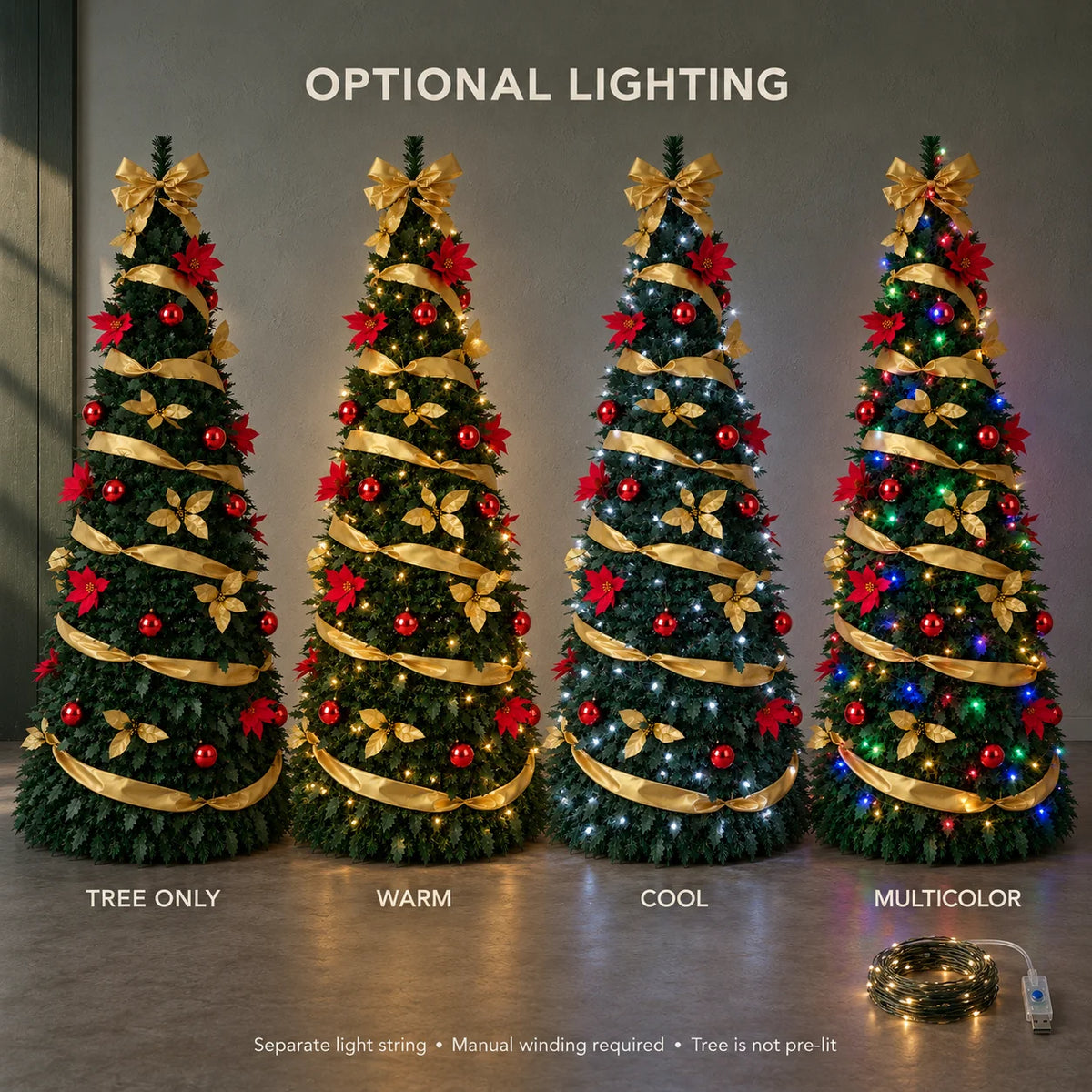 Pop-Up Pre-Decorated Foldable Christmas Tree – Space-Saving Artificial Holiday Xmas Tree with Ornaments & Lights