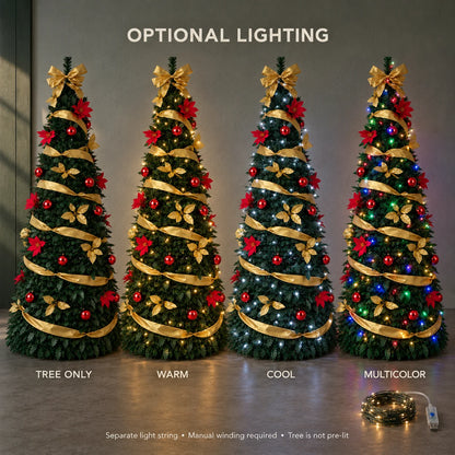 Pop-Up Pre-Decorated Foldable Christmas Tree – Space-Saving Artificial Holiday Xmas Tree with Ornaments & Lights