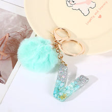 Letter Key Pendant With Green Fluffy Pompom