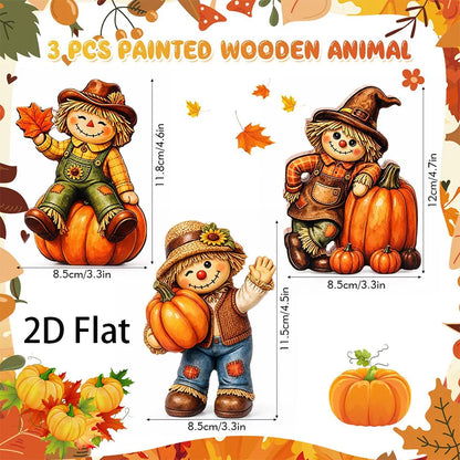 2-Piece Autumn Scarecrow Wooden Table Ornaments - Thanksgiving Standee Decor Set
