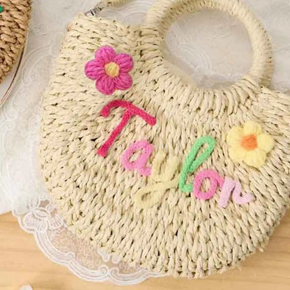 Personalized Hand-Woven Straw Tote Bag – Custom Embroidered Beach & Vacation Crossbody Bag