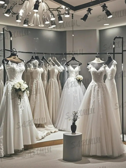 Romantic Lace A-Line Wedding Dress – Scoop Neck Backless Bridal Gown
