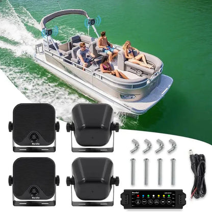 Herdio 4" Waterproof Marine Speakers with Bluetooth Amplifier Kit for Boat, Garden & Patio