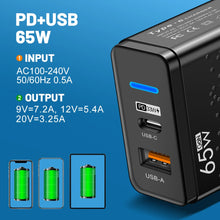 65W USB C Charger PD QC 3.0 Type C USB Fast Charging Wall Adapter For iPhone