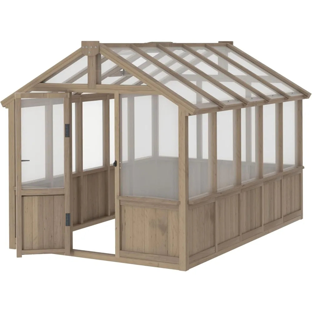 6' x10' Wood Greenhouse with Lockable Door Cedar Frame & Adjustable Vent