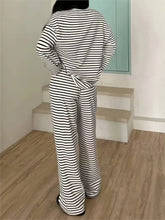 Striped Printed Oversized Long-sleeved Top High-waist Trouser Set