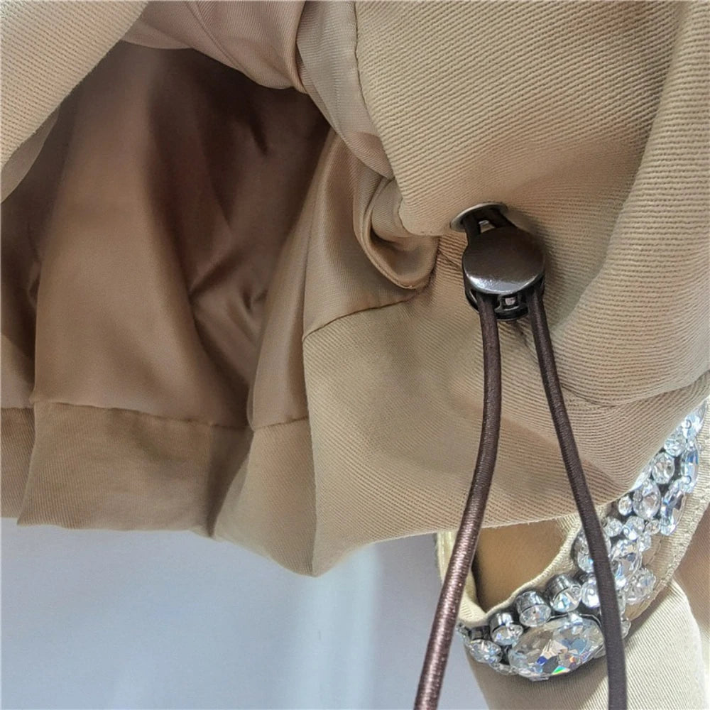 Khaki Diamond Streetwear Jacket for Women