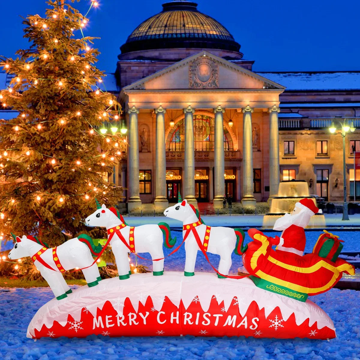 Christmas Inflatable Santa Claus & Reindeer Sled - Outdoor LED Holiday Lawn Decoration